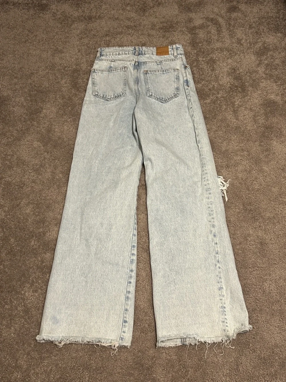 Zara Light Blue High-Rise Wide Leg Jeans with Knee Distressing